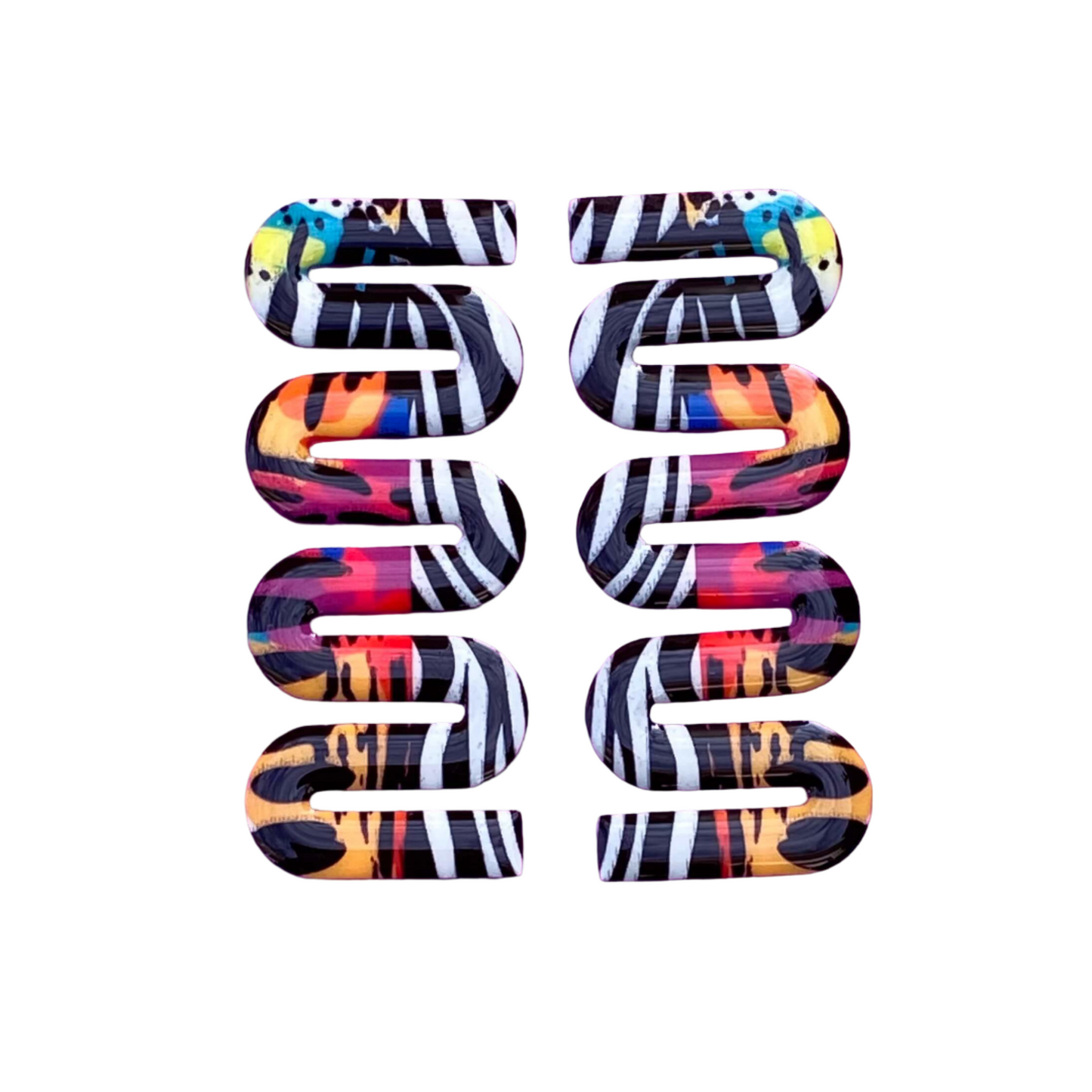 Colorful earrings with striped patterns.