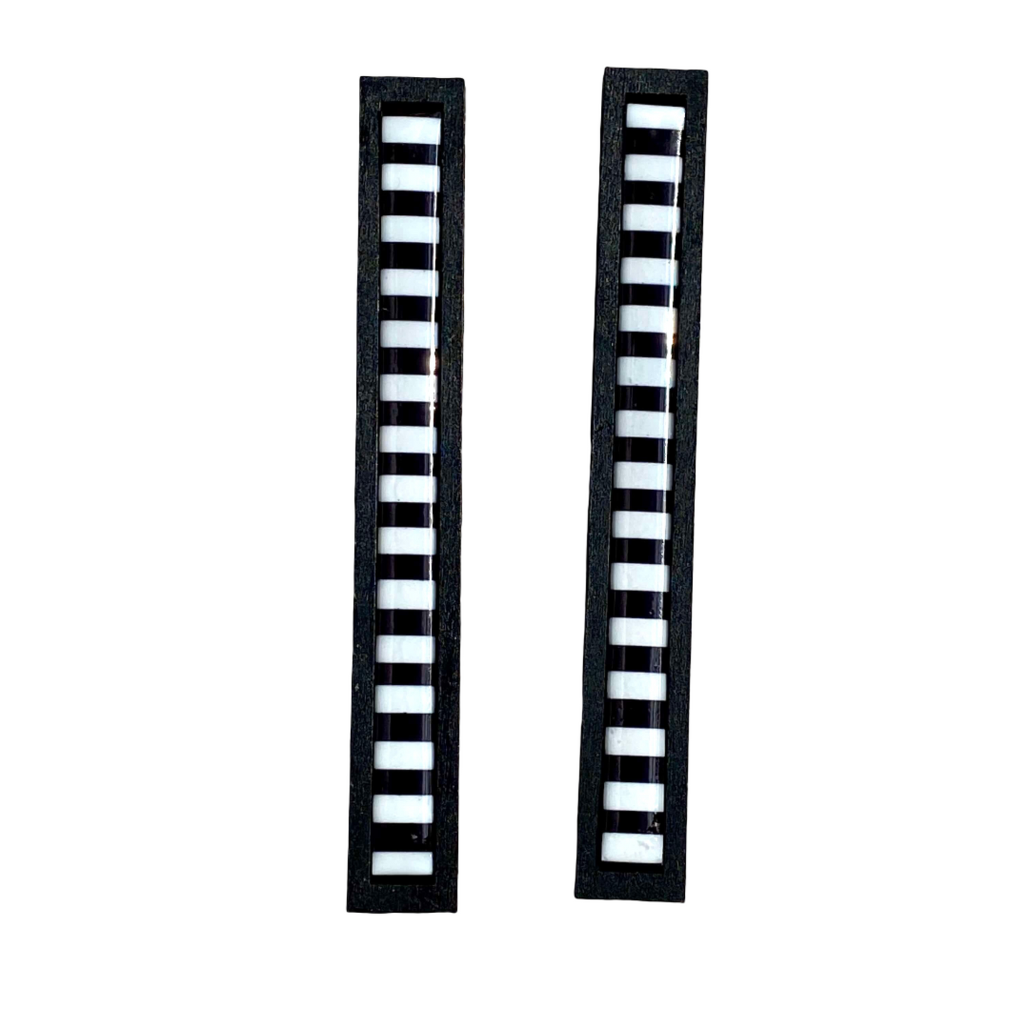 Earrings black and white striped rectangular.