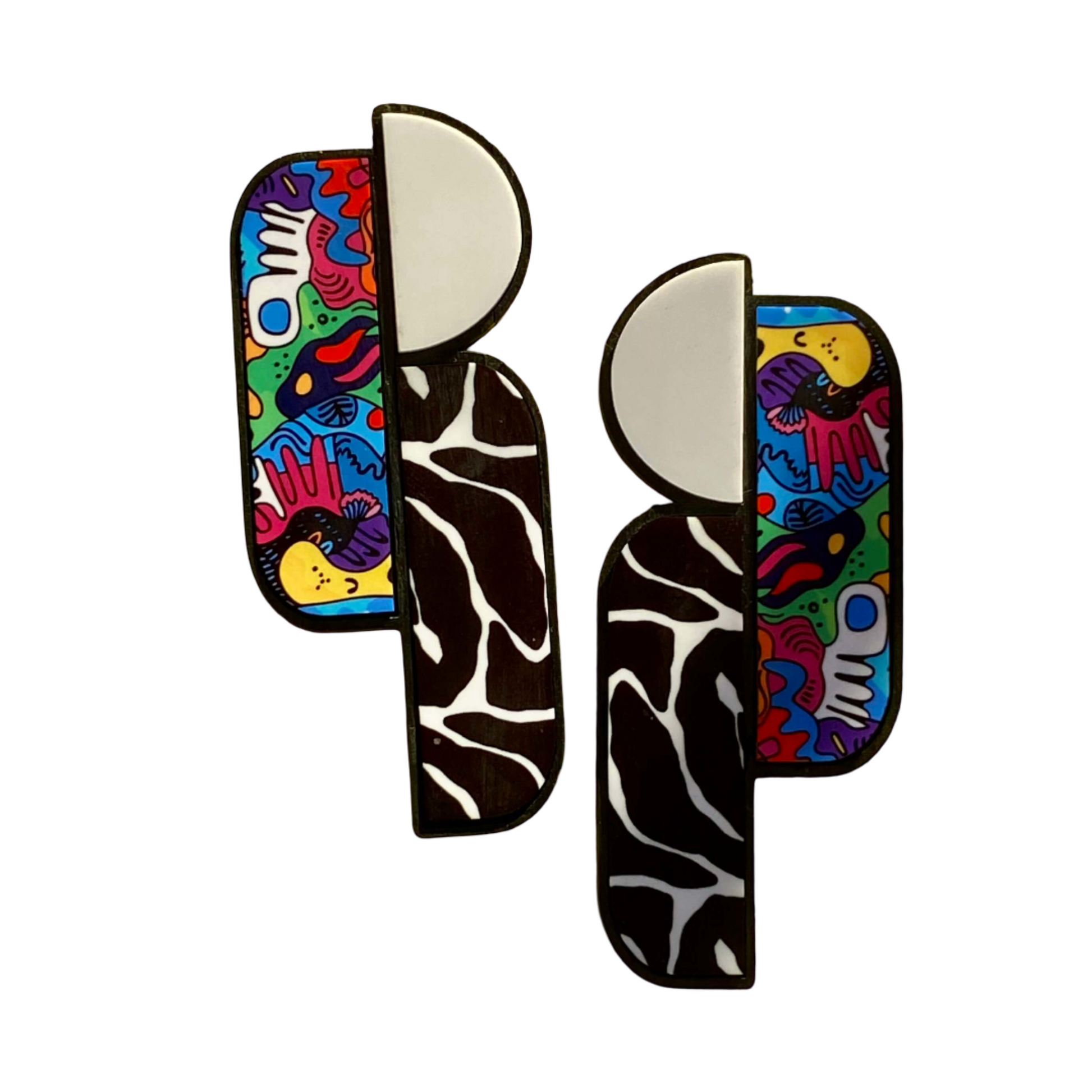 Colorful and abstract design earrings.