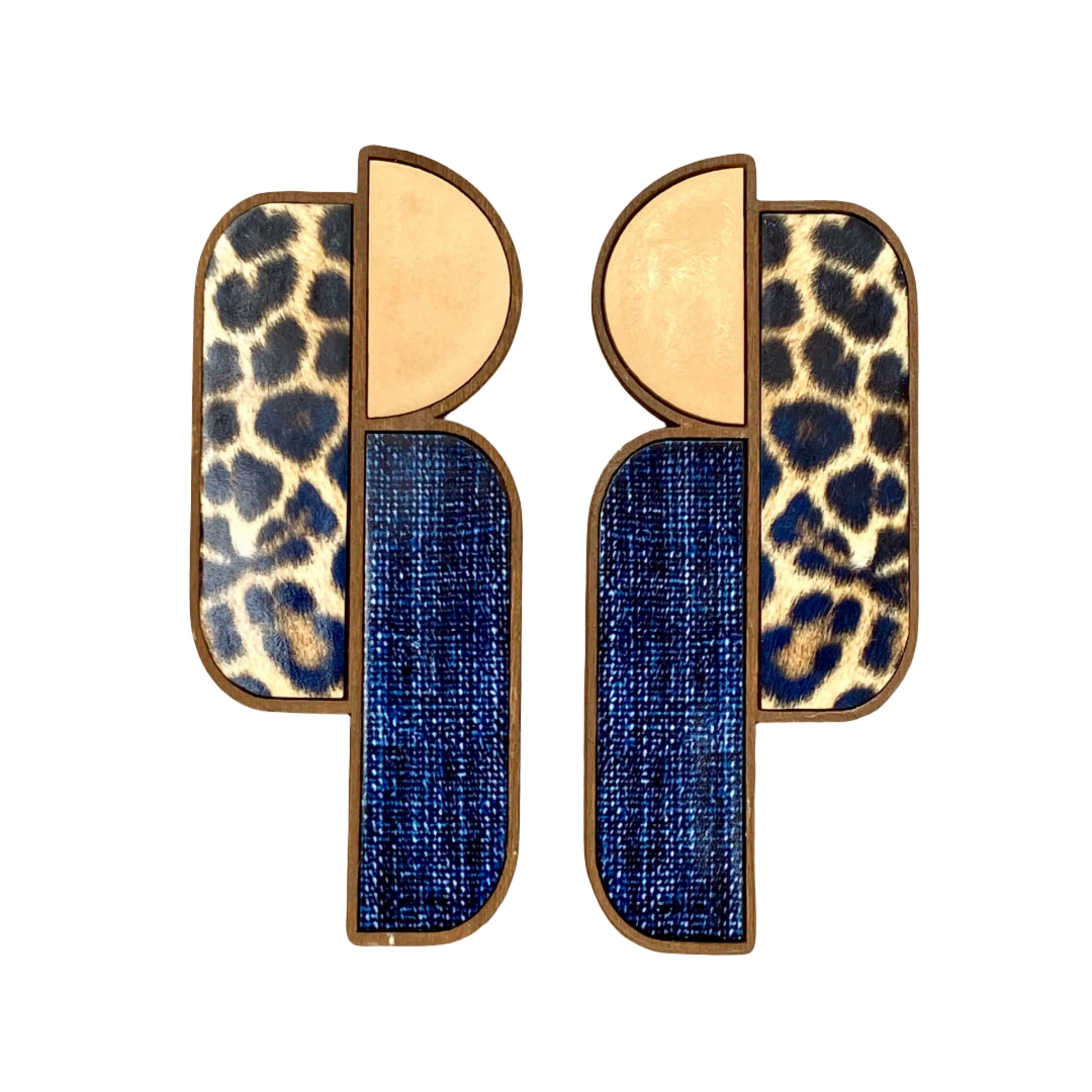 Aya acrylic and wood earring in mixed prints