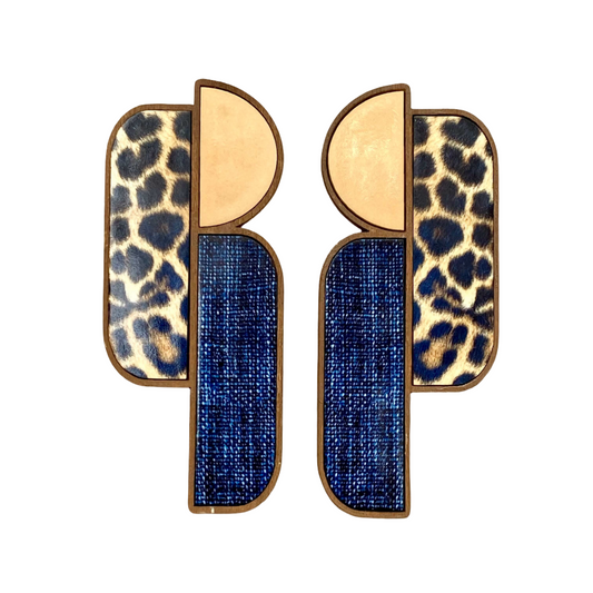 Aya acrylic and wood earring in mixed prints