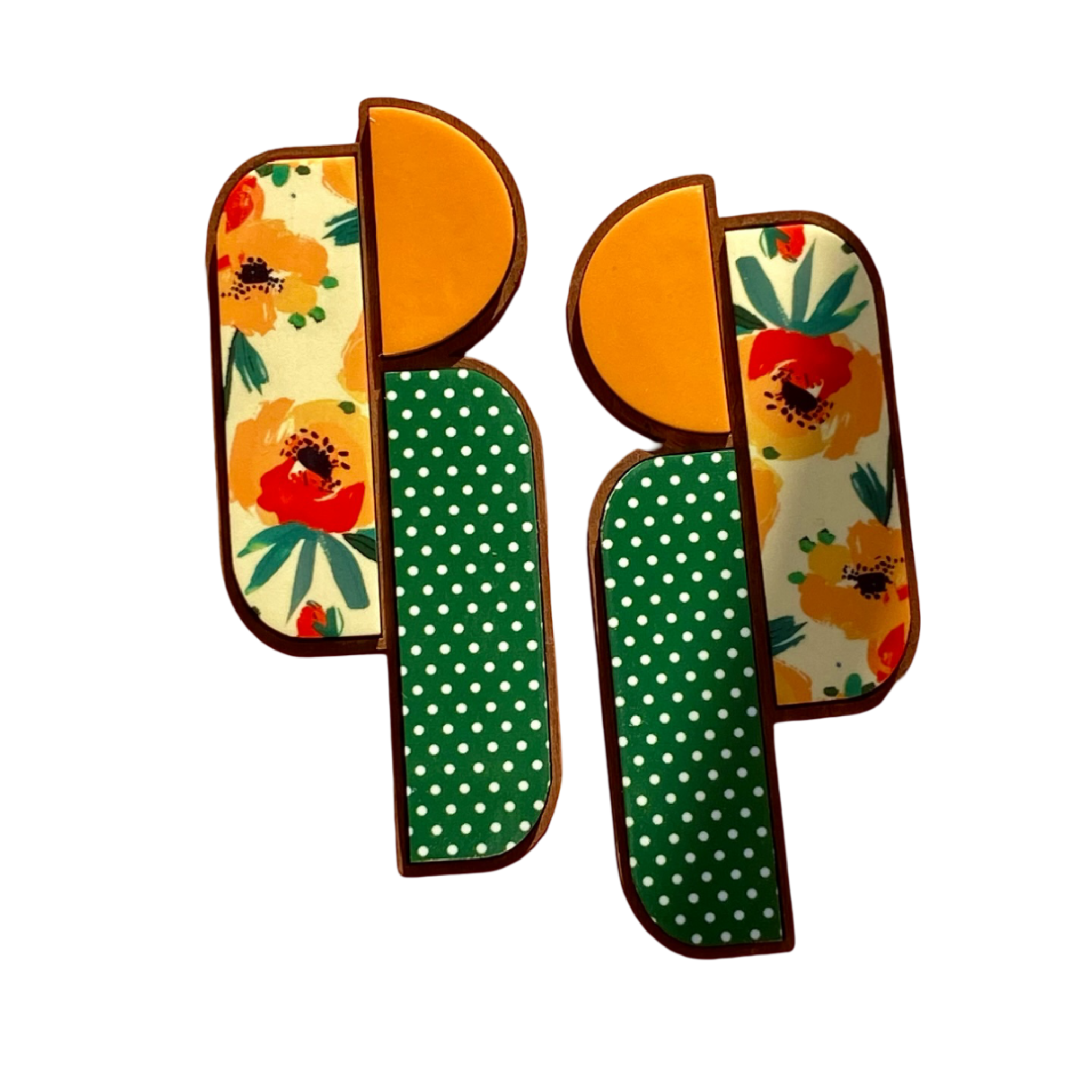 Aya acrylic and wood earring in mixed prints