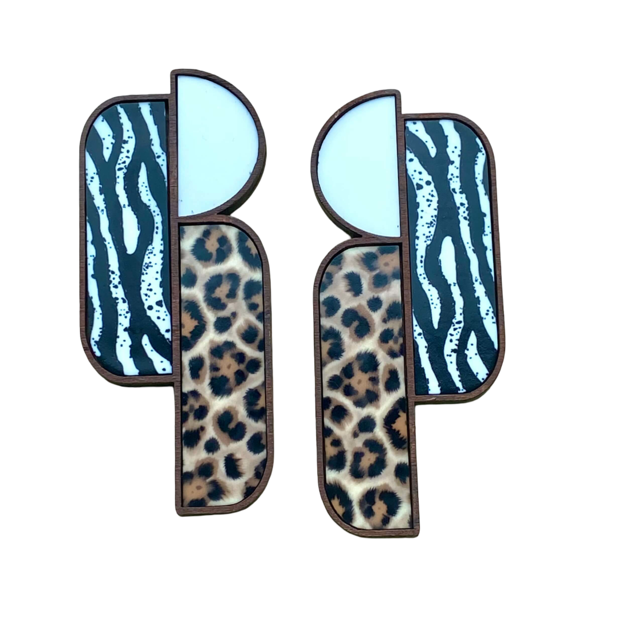 Aya acrylic and wood earring in mixed prints