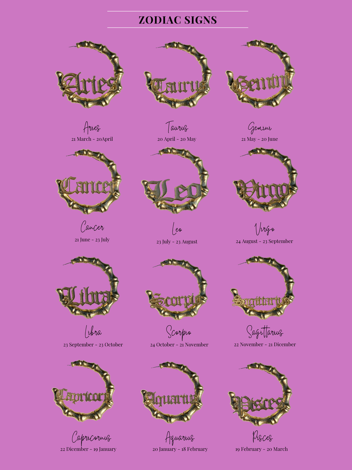 Zodiac Hoops
