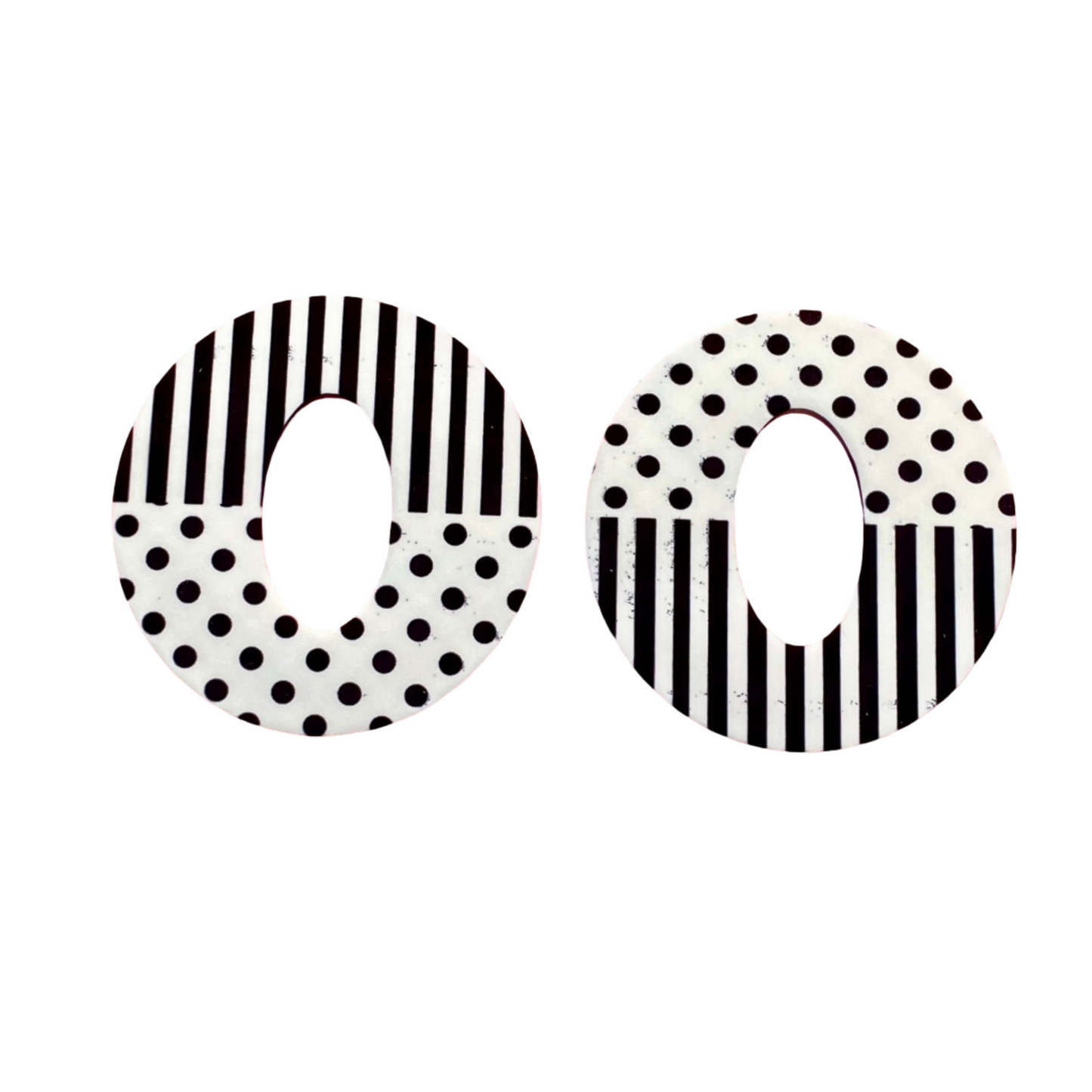 Black and white striped and polka dot earrings.