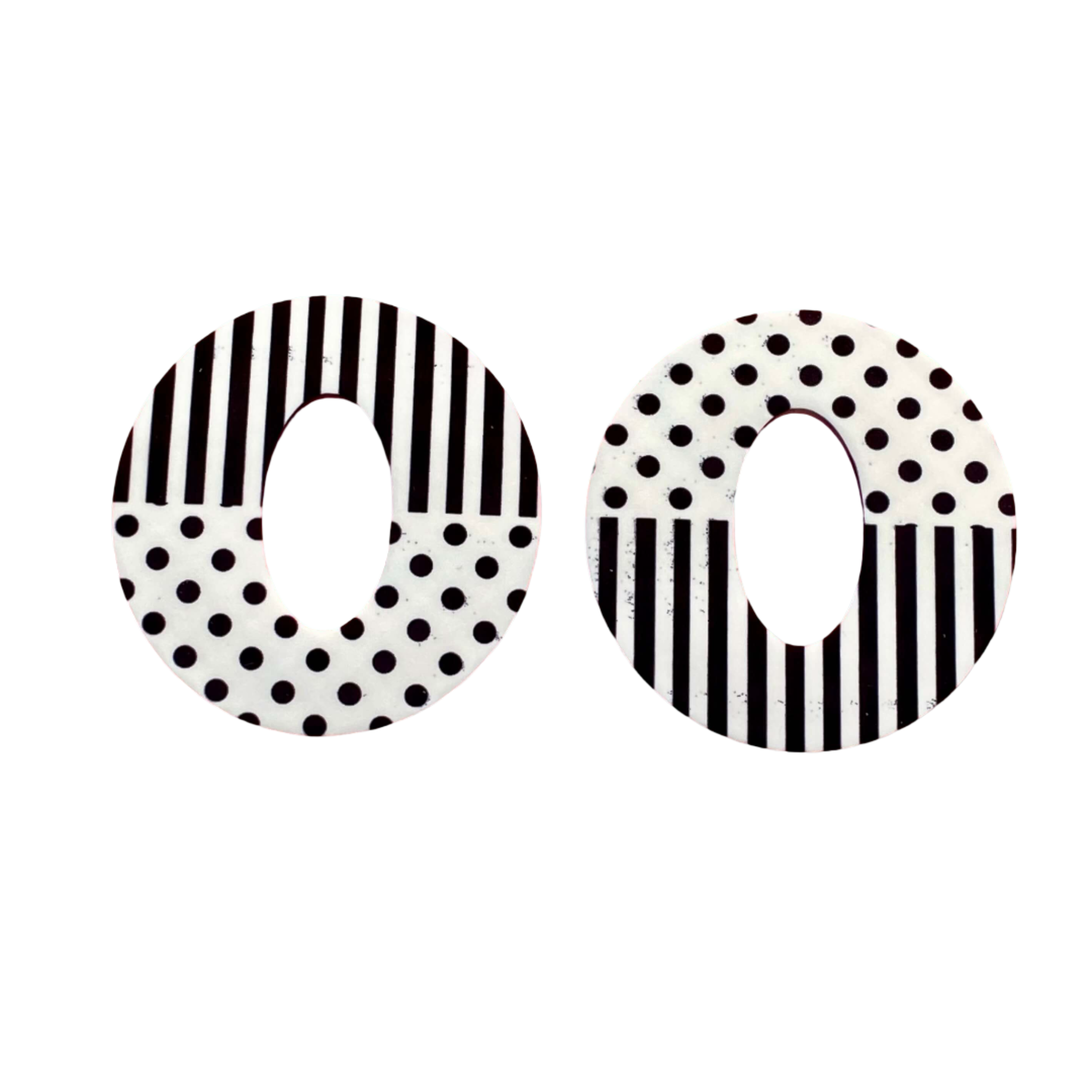 Black and white striped and polka dot earrings.