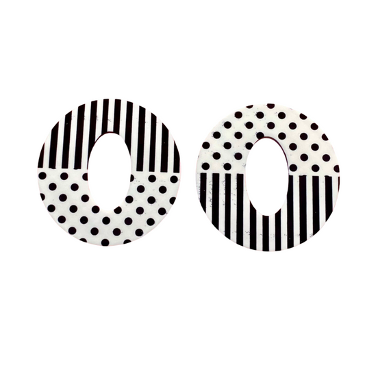 Black and white striped and polka dot earrings.