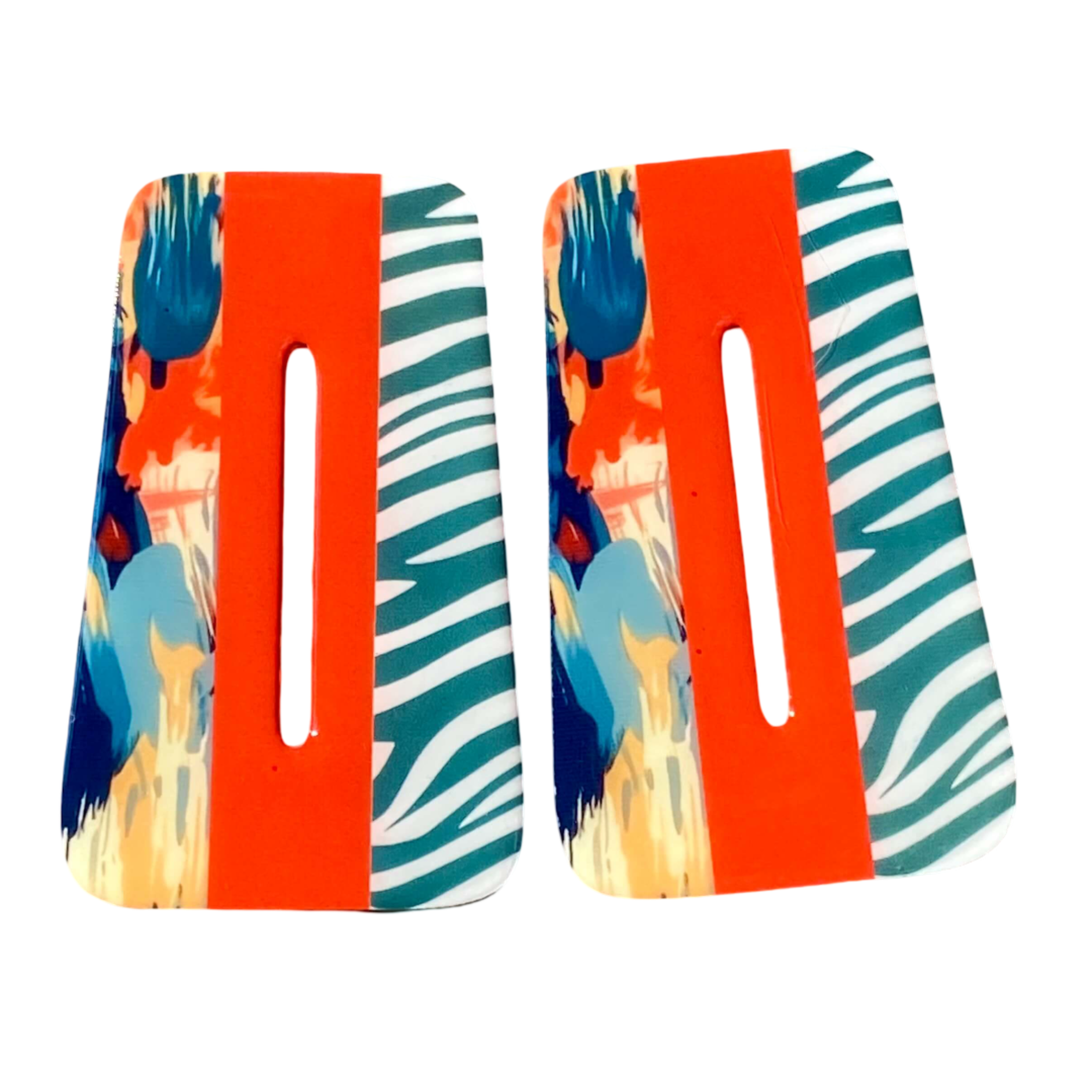 Pair of colorful fins with abstract design.