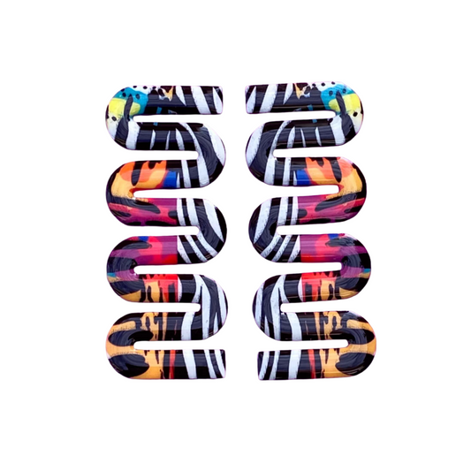 Colorful earrings with striped patterns.