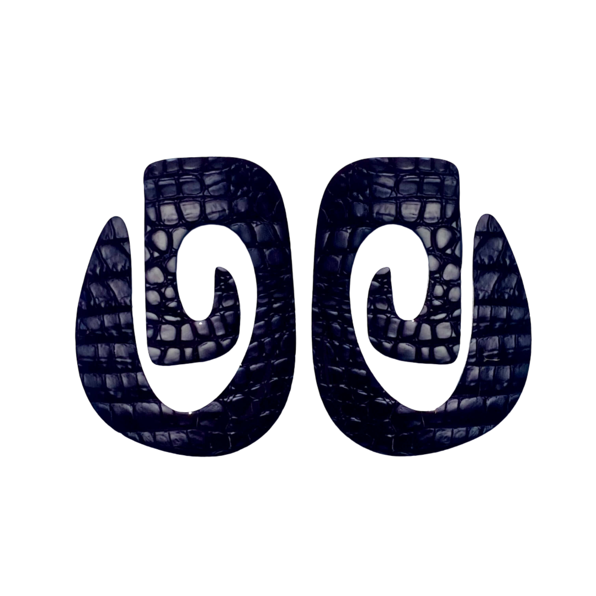 Pair of Black gator pattern earrings.