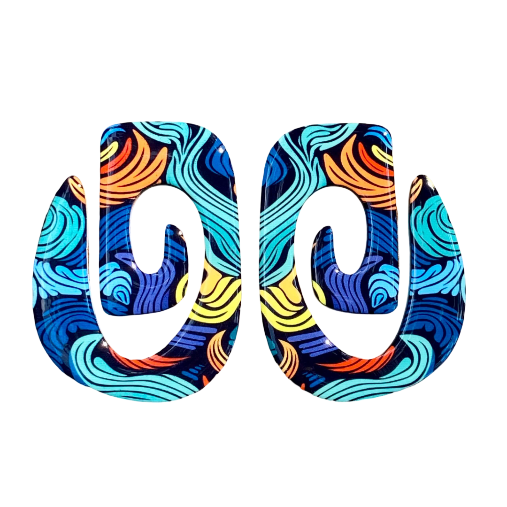 Colorful wavy patterned earrings.