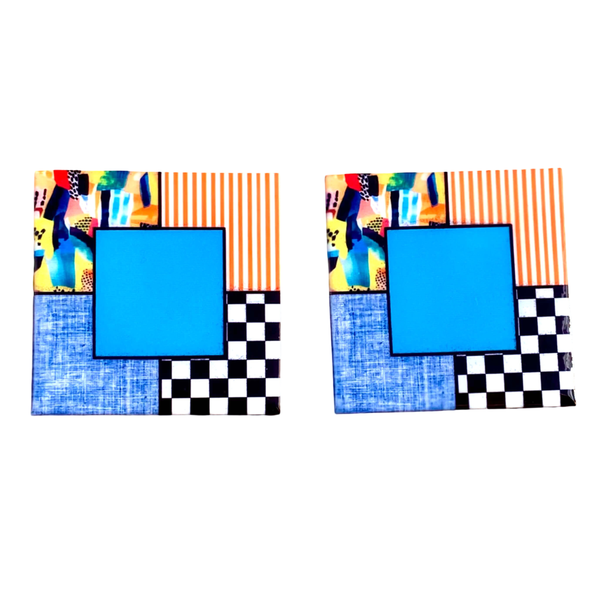 Colorful earrings mixed panels with geometric patterns.