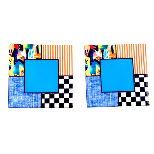 Colorful earrings mixed panels with geometric patterns.