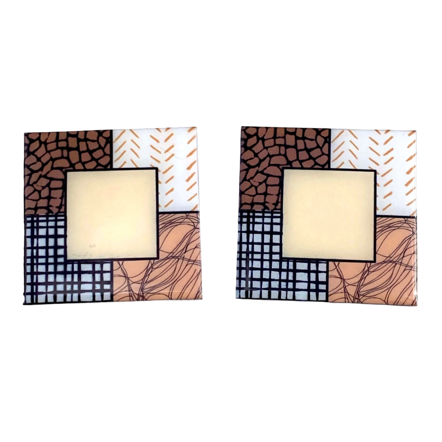 Acrylic earring in mixed patterns.